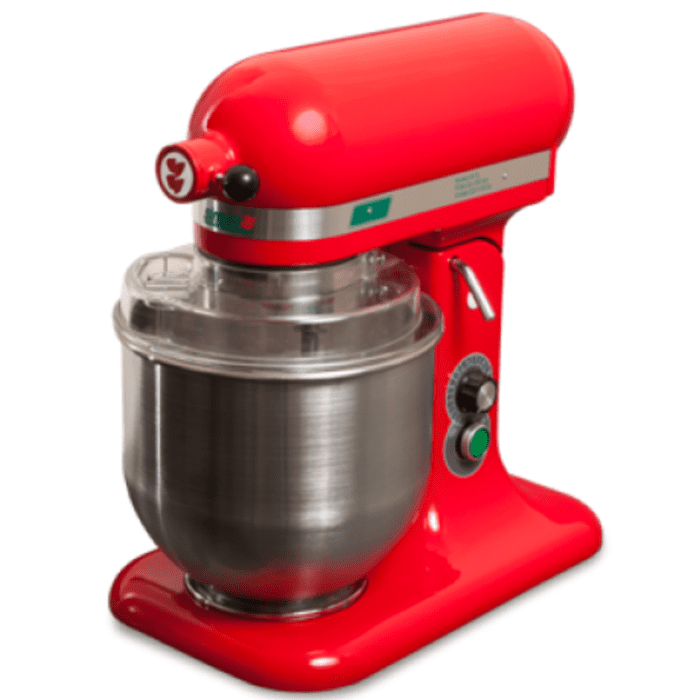 Batidora planetaria de 7 Litros Simpa profesional color rojo con bol de acero inoxidable.