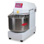 Amasadora rápida industrial Simpa WDHS-60A con cuenco de acero y control digital, destacada por una flecha roja. Amasadora Digital Rápida Para 25 Kg