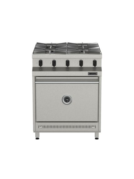 Cocina Industrial 700 de 4 hornallas Brafh con horno, en acabado de acero inoxidable.