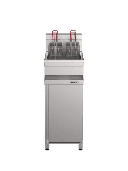 Freidora automática de 32 Litros con canastillas y grifos de drenaje.