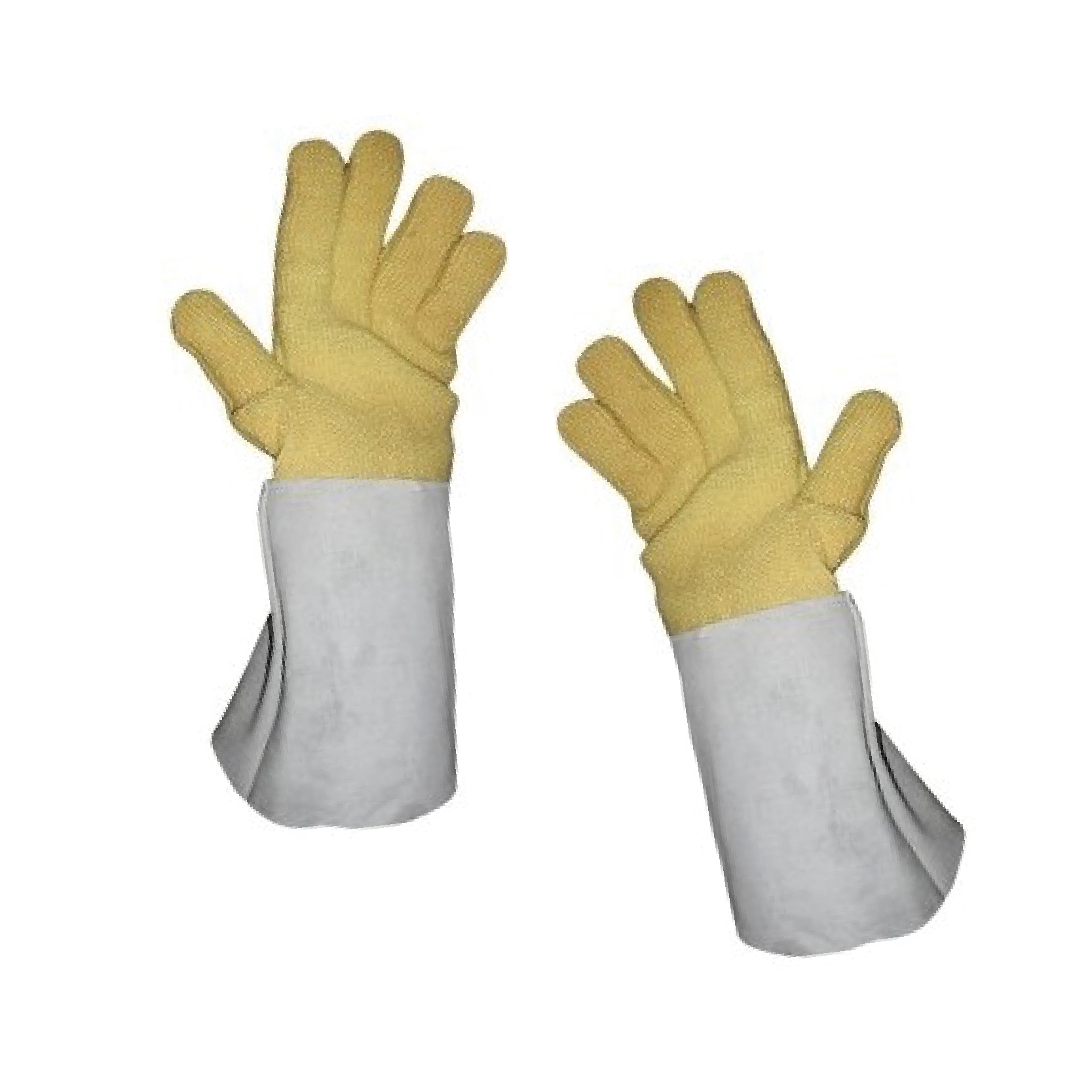 Par de guantes de alta temperatura para panadería Pan Con Pan, amarillos con manguito gris largo.
