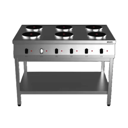 Anafe 1200 eléctrico 6 hornallas AISI 430 esmerilado con base - Marca BRAFH Modelo 12006H2