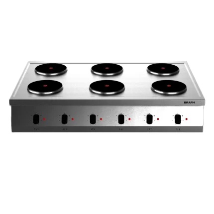 Anafe 1200 electrico. 6 hornallas AISI 430 esmerilado sin base - Marca BRAFH Modelo 12006H1