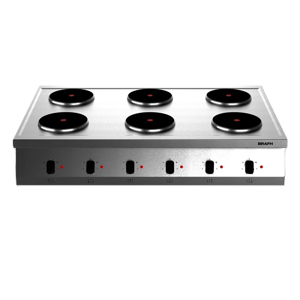 Anafe 1200 electrico. 6 hornallas AISI 430 esmerilado sin base - Marca BRAFH 12006H2 Anafe 1200 electrico. 6 hornallas AISI 430 esmerilado sin base - Marca BRAFH Modelo 12006H1 - Imagen 1