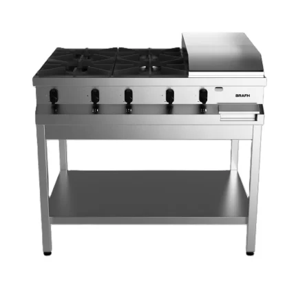 Anafe 1045 a gas. 4 hornallas y plancha AISI 430 esmerilado con base- Marca BRAFH - Modelo 10454HPL4